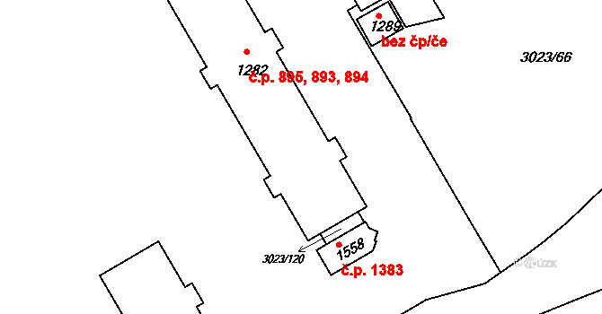 Mařatice 893,894,895, Uherské Hradiště na parcele st. 1282 v KÚ Mařatice, Katastrální mapa