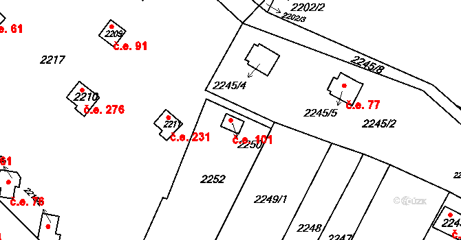 Pisárky 101, Brno na parcele st. 2250 v KÚ Pisárky, Katastrální mapa