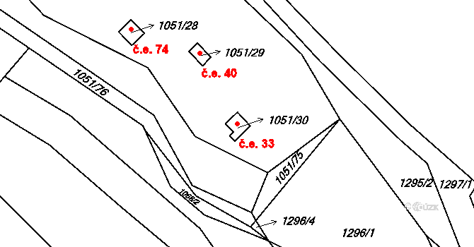 Soběšice 33, Brno na parcele st. 1051/30 v KÚ Soběšice, Katastrální mapa