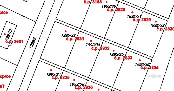 Teplice 2832 na parcele st. 1992/34 v KÚ Teplice, Katastrální mapa