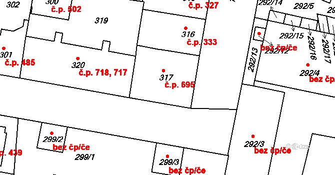Rybáře 695, Karlovy Vary na parcele st. 317 v KÚ Rybáře, Katastrální mapa