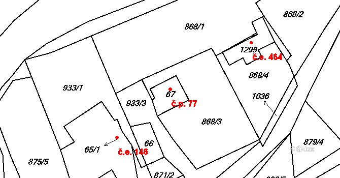 Háje 77, Cheb na parcele st. 67 v KÚ Háje u Chebu, Katastrální mapa