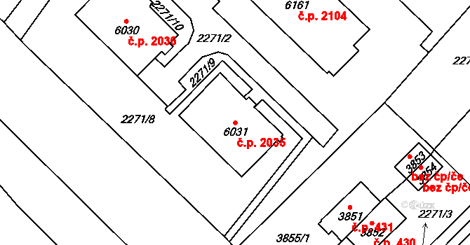 Cheb 2035 na parcele st. 6031 v KÚ Cheb, Katastrální mapa