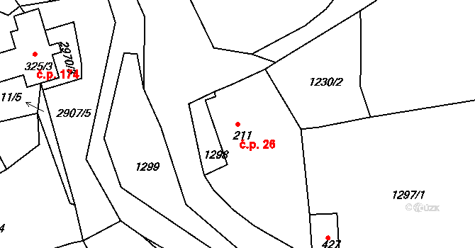 Jílové 26 na parcele st. 211 v KÚ Jílové u Děčína, Katastrální mapa