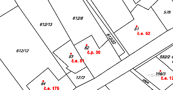 Háj 30, Loučná pod Klínovcem na parcele st. 82 v KÚ Háj u Loučné pod Klínovcem, Katastrální mapa