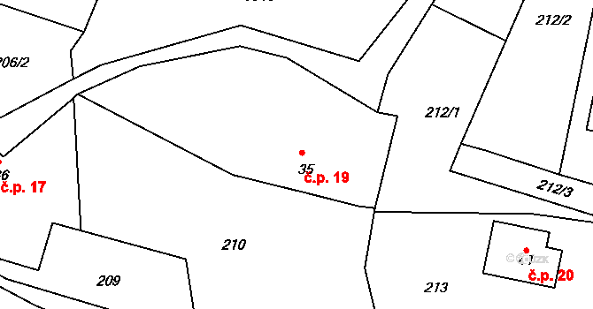 Vidče 19 na parcele st. 35 v KÚ Vidče, Katastrální mapa