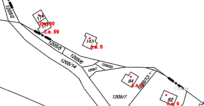 Bor 9, Suchdol nad Lužnicí na parcele st. 143 v KÚ Bor, Katastrální mapa