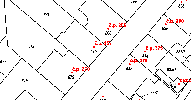 Suchdol nad Lužnicí 257 na parcele st. 870 v KÚ Suchdol nad Lužnicí, Katastrální mapa