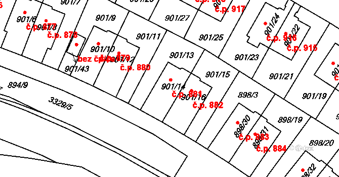 Krč 881, Praha na parcele st. 901/14 v KÚ Krč, Katastrální mapa