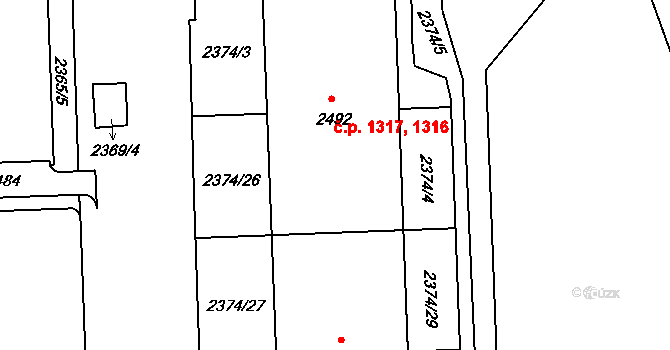 Chodov 1317, Praha na parcele st. 2492 v KÚ Chodov, Katastrální mapa