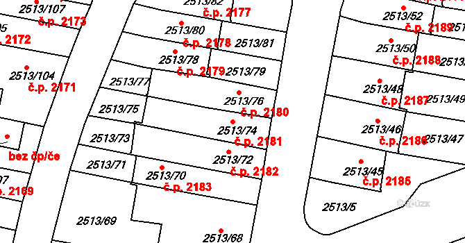 Dejvice 2181, Praha na parcele st. 2513/74 v KÚ Dejvice, Katastrální mapa