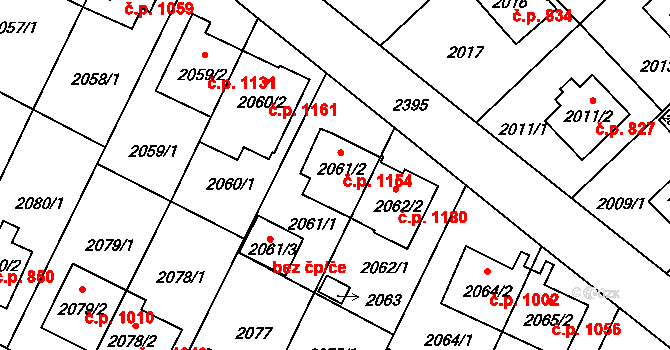 Suchdol 1154, Praha na parcele st. 2061/2 v KÚ Suchdol, Katastrální mapa