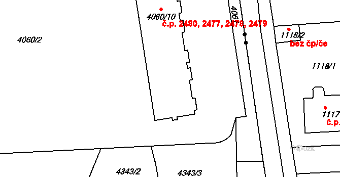 Vinohrady 2477,2478,2479,2480, Praha na parcele st. 4060/10 v KÚ Vinohrady, Katastrální mapa