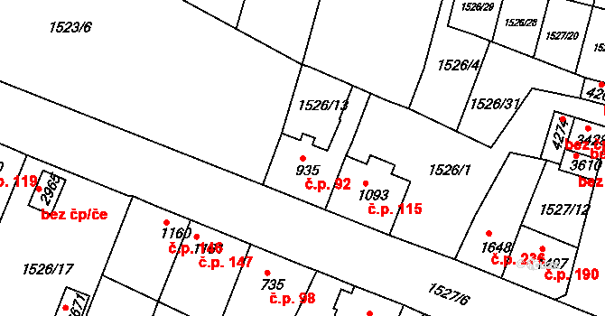 Kryblice 92, Trutnov na parcele st. 935 v KÚ Trutnov, Katastrální mapa