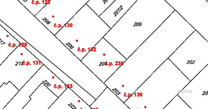 Jevišovka 239 na parcele st. 204 v KÚ Jevišovka, Katastrální mapa