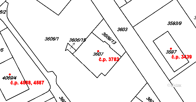 Chomutov 3782 na parcele st. 3607 v KÚ Chomutov I, Katastrální mapa