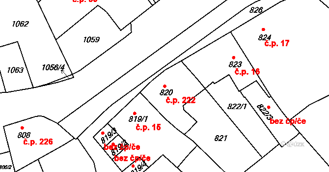 Teplické Předměstí 222, Bílina na parcele st. 820 v KÚ Bílina, Katastrální mapa