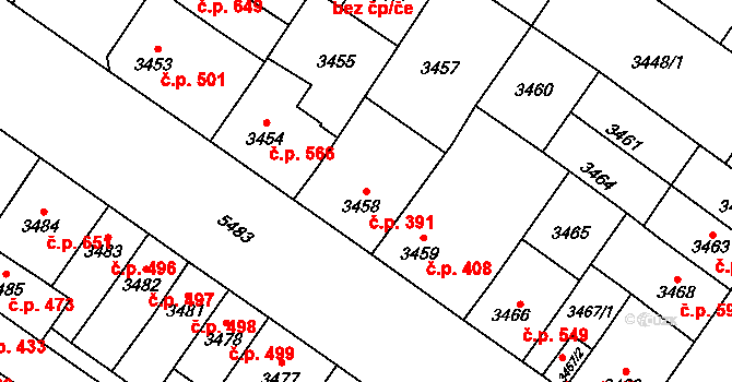 Lobzy 391, Plzeň na parcele st. 3458 v KÚ Plzeň, Katastrální mapa