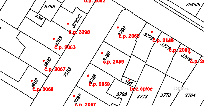 Prostějov 2059 na parcele st. 3789 v KÚ Prostějov, Katastrální mapa