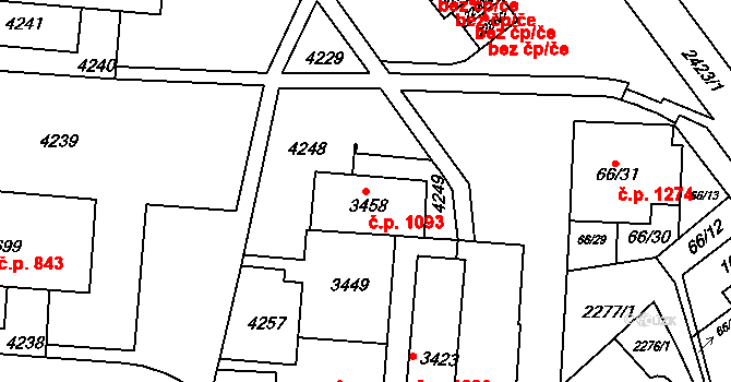 Komín 1093, Brno na parcele st. 3458 v KÚ Komín, Katastrální mapa