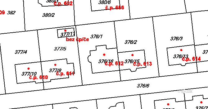 Postřelmov 612 na parcele st. 376/16 v KÚ Postřelmov, Katastrální mapa