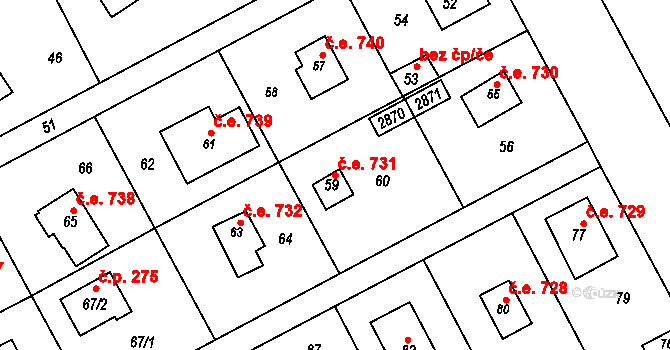 Káraný 731 na parcele st. 59 v KÚ Káraný, Katastrální mapa