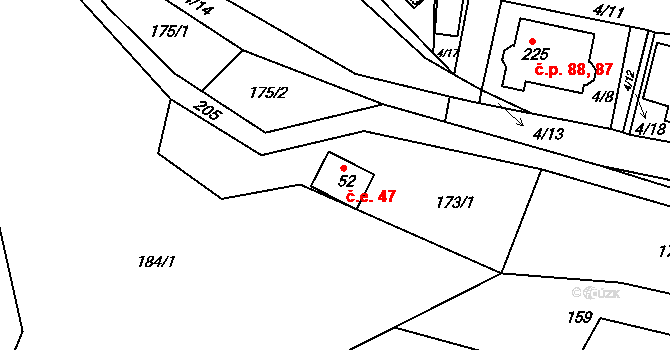 Petříkov 28, Ostružná na parcele st. 52 v KÚ Petříkov u Branné, Katastrální mapa