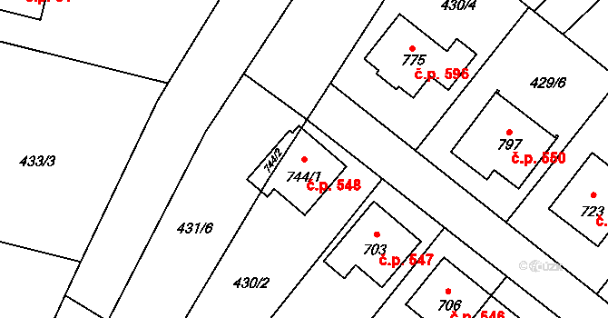 Náměšť na Hané 548 na parcele st. 744/2 v KÚ Náměšť na Hané, Katastrální mapa