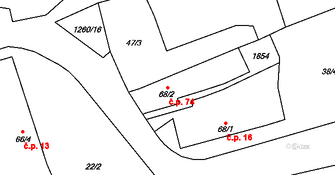 Babice 74 na parcele st. 68/2 v KÚ Babice u Šternberka, Katastrální mapa