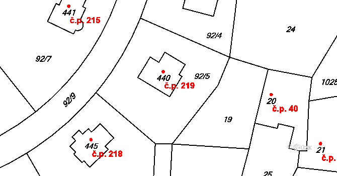 Prosetín 219 na parcele st. 440 v KÚ Prosetín u Hlinska, Katastrální mapa