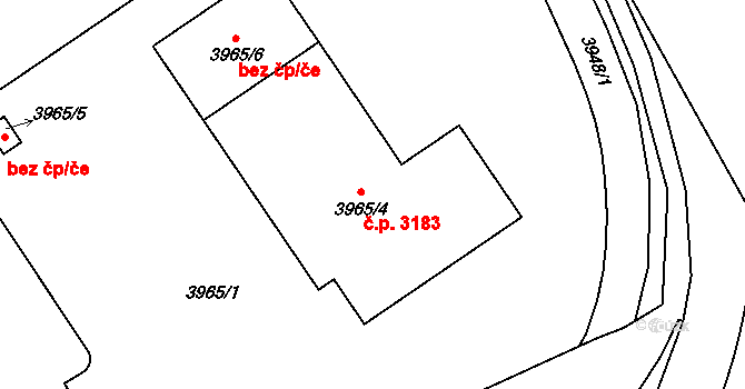 Teplice 3183 na parcele st. 3965/4 v KÚ Teplice, Katastrální mapa