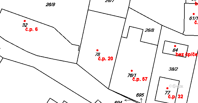 Jetenovice 20, Velký Bor na parcele st. 78 v KÚ Jetenovice, Katastrální mapa