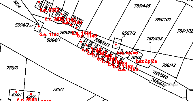 Zlín 1149 na parcele st. 4985/4 v KÚ Zlín, Katastrální mapa