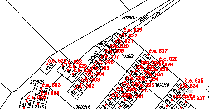 Kyjov 308 na parcele st. 2363 v KÚ Kyjov, Katastrální mapa