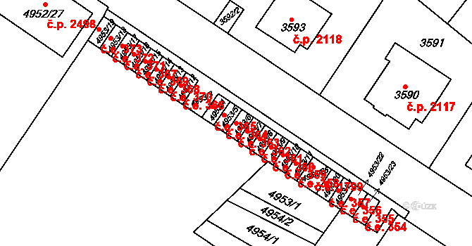 Znojmo 363 na parcele st. 4953/6 v KÚ Znojmo-město, Katastrální mapa