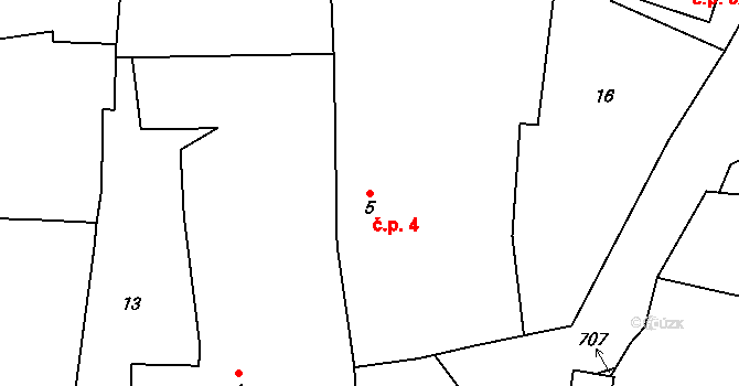 Třebkov 4, Předotice na parcele st. 5 v KÚ Třebkov, Katastrální mapa
