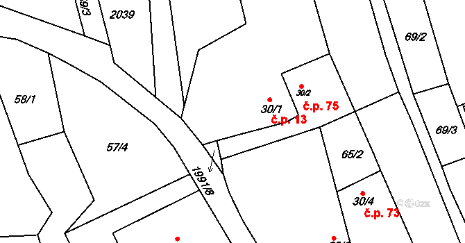 Návojná 13 na parcele st. 30/1 v KÚ Návojná, Katastrální mapa