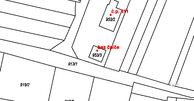 Hodonice 41194144 na parcele st. 953/3 v KÚ Hodonice, Katastrální mapa