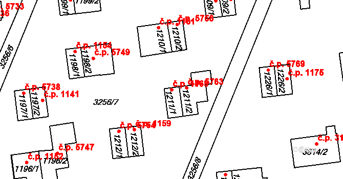 Zlín 1168 na parcele st. 1211/1 v KÚ Zlín, Katastrální mapa