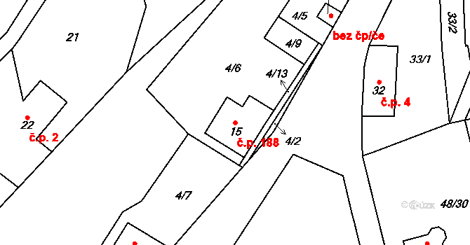 Valtířov 188, Velké Březno na parcele st. 15 v KÚ Valtířov nad Labem, Katastrální mapa