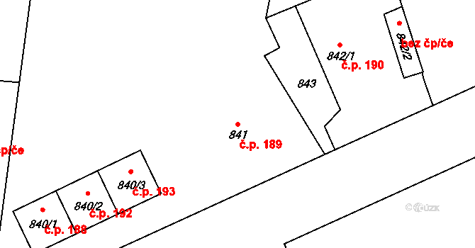Pusté Jakartice 189, Opava na parcele st. 841 v KÚ Malé Hoštice, Katastrální mapa