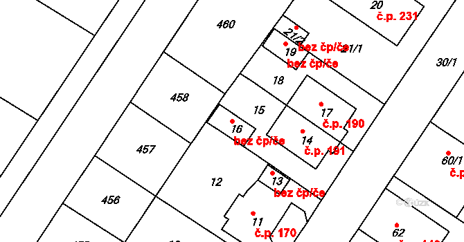 Teplice 45117144 na parcele st. 16 v KÚ Prosetice, Katastrální mapa