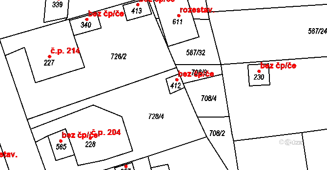 Ledce 45748144 na parcele st. 412 v KÚ Ledce u Plzně, Katastrální mapa