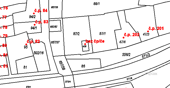 Hrubčice 47675144 na parcele st. 438 v KÚ Hrubčice, Katastrální mapa