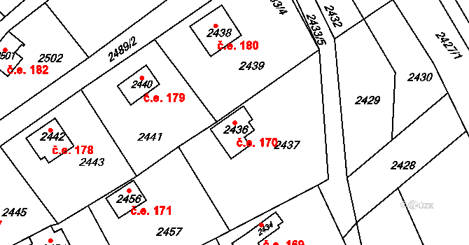 Buchlovice 170 na parcele st. 2436 v KÚ Buchlovice, Katastrální mapa
