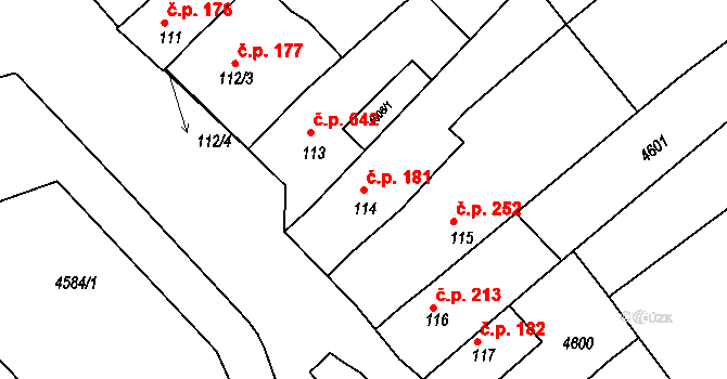 Boršice 181 na parcele st. 114 v KÚ Boršice u Buchlovic, Katastrální mapa