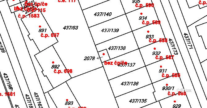 Uherské Hradiště 49017144 na parcele st. 2078 v KÚ Mařatice, Katastrální mapa
