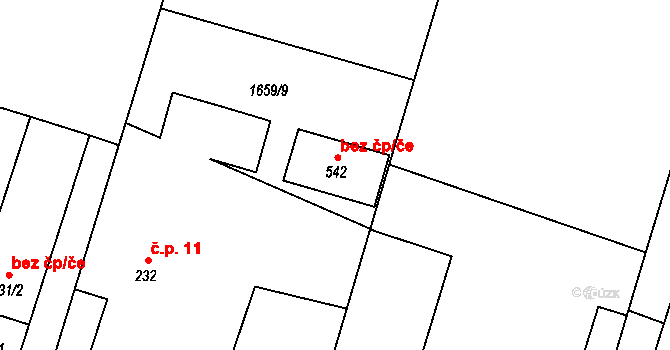 Božice 50110144 na parcele st. 542 v KÚ Božice, Katastrální mapa