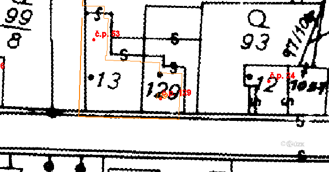 Nasavrky 129 na parcele st. 129 v KÚ Nasavrky, Katastrální mapa
