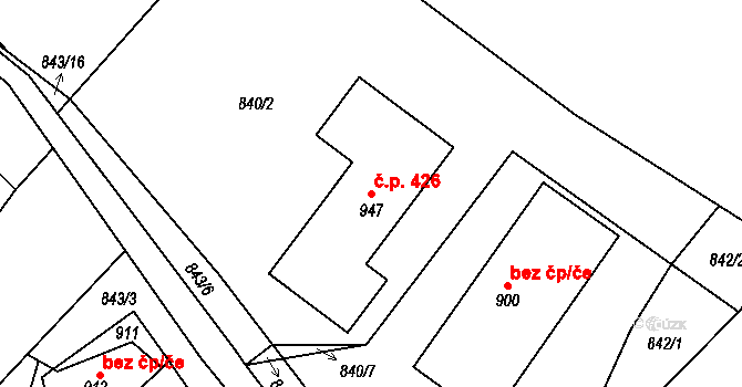 Brozany nad Ohří 426 na parcele st. 947 v KÚ Brozany nad Ohří, Katastrální mapa